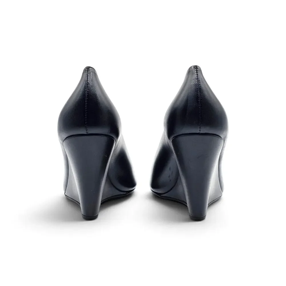 Loro Piana Viola High Wedge Pumps Black Leather FAQ6802 - NWB $1375